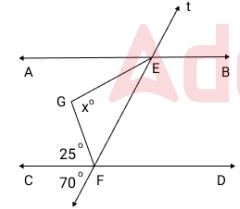 In the figure given, parallel lines, AB and CD, are intercepted by a transversal t at E and F, respecvely. If EG is the angle bisector of ∠AEF, find ∠EGF.